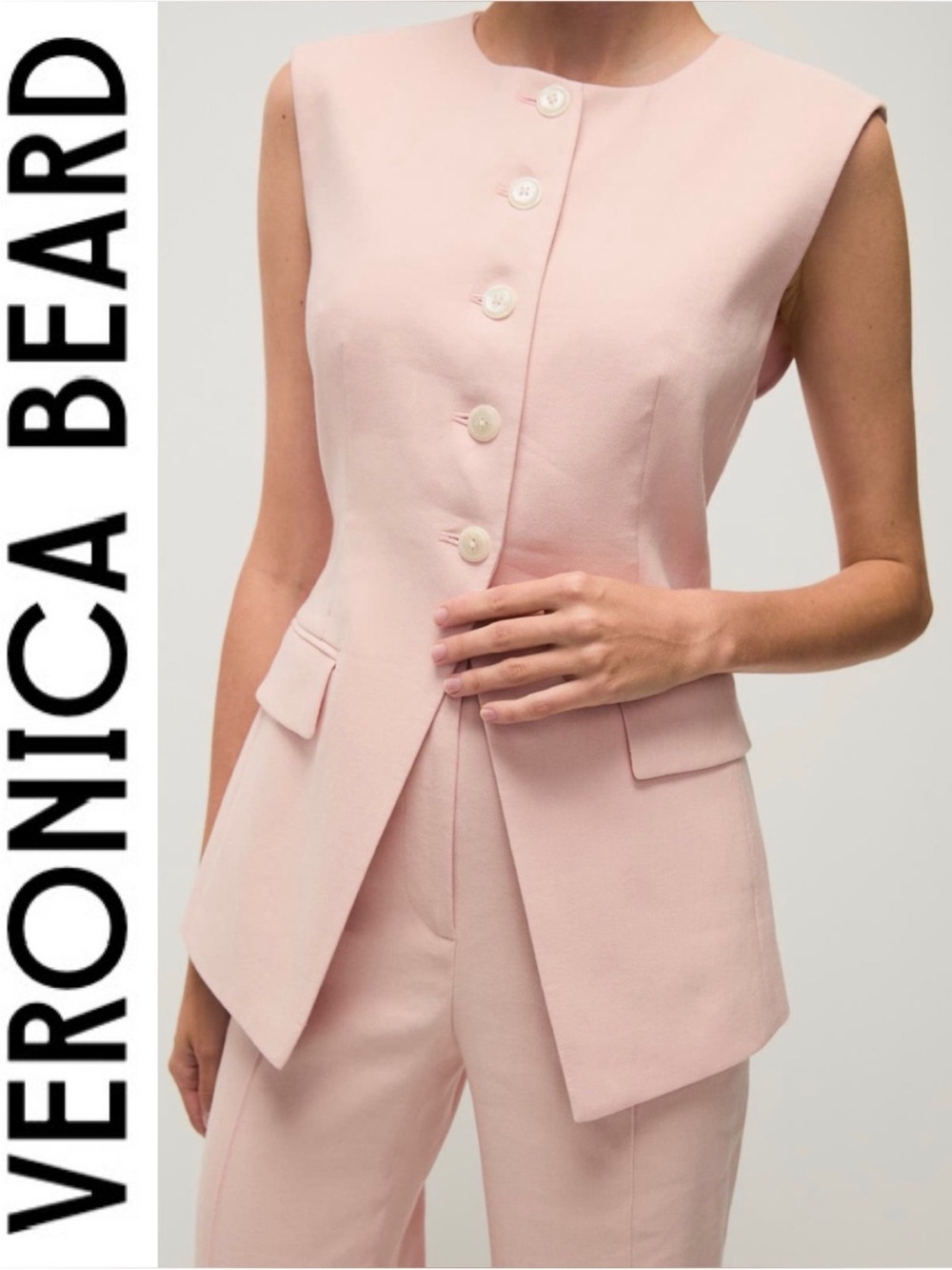 NWT Veronica Beard Lois Linen Blend Cutaway Vest Sz 10 in PINK SHELL